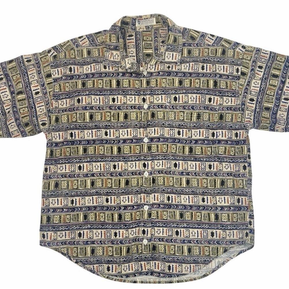 Columbia Sportswear Fish Tree Graphic Button Down Shirt Cotton Mens Size XL
